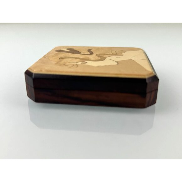 Vintage Inlaid Marquetry Compact Hand Mirror Art Nouveau Deco Lady Swivel Wood - Picture 4 of 10